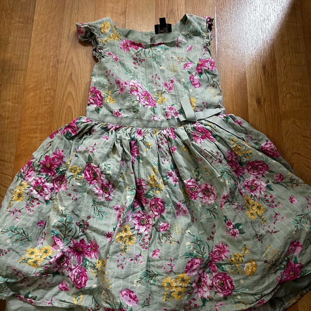 lilt Sage Green Floral Dress with Pink & Yellow Blooms